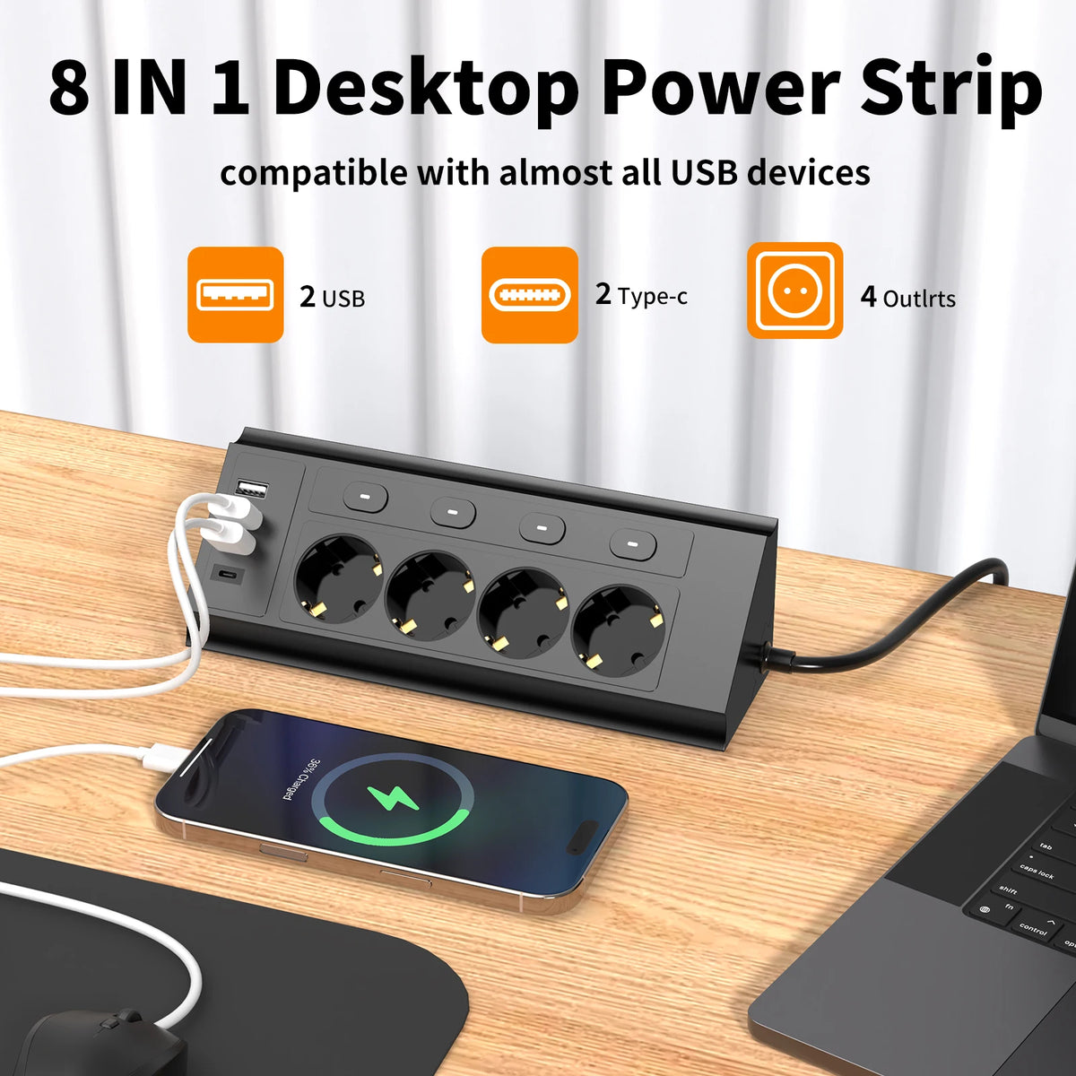 EU Corner Power Strip with Individual Switches