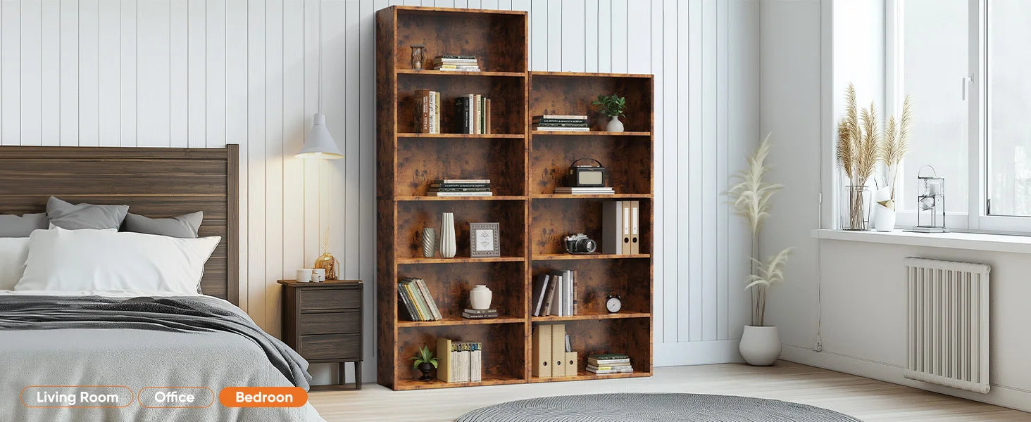 6 Tier Wooden Bookcase 63 Inch Tall Open Shelf Storage Unit