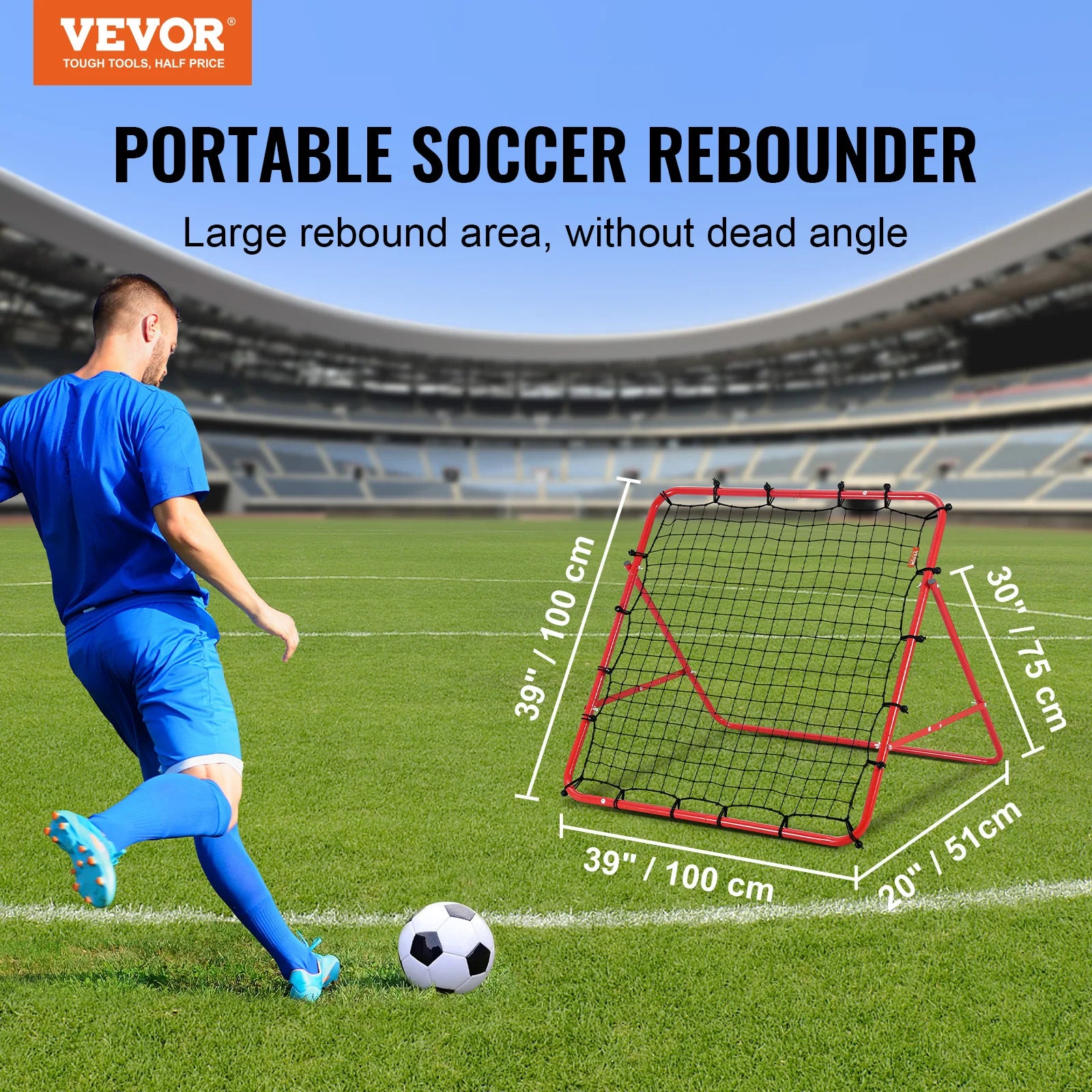 39x39FT Soccer Rebounder Net with Adjustable Angles & Foldable Design