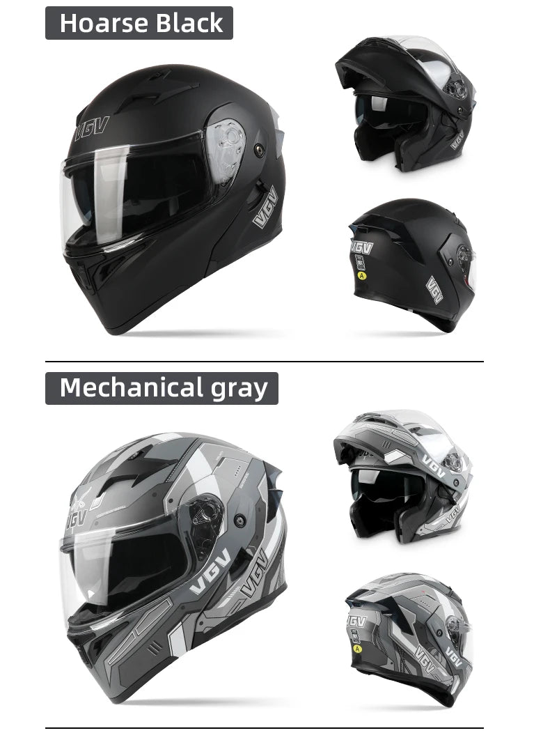 VGV 91 Flip Motorcycle Helmet, Dual-Lens, DOT Certified