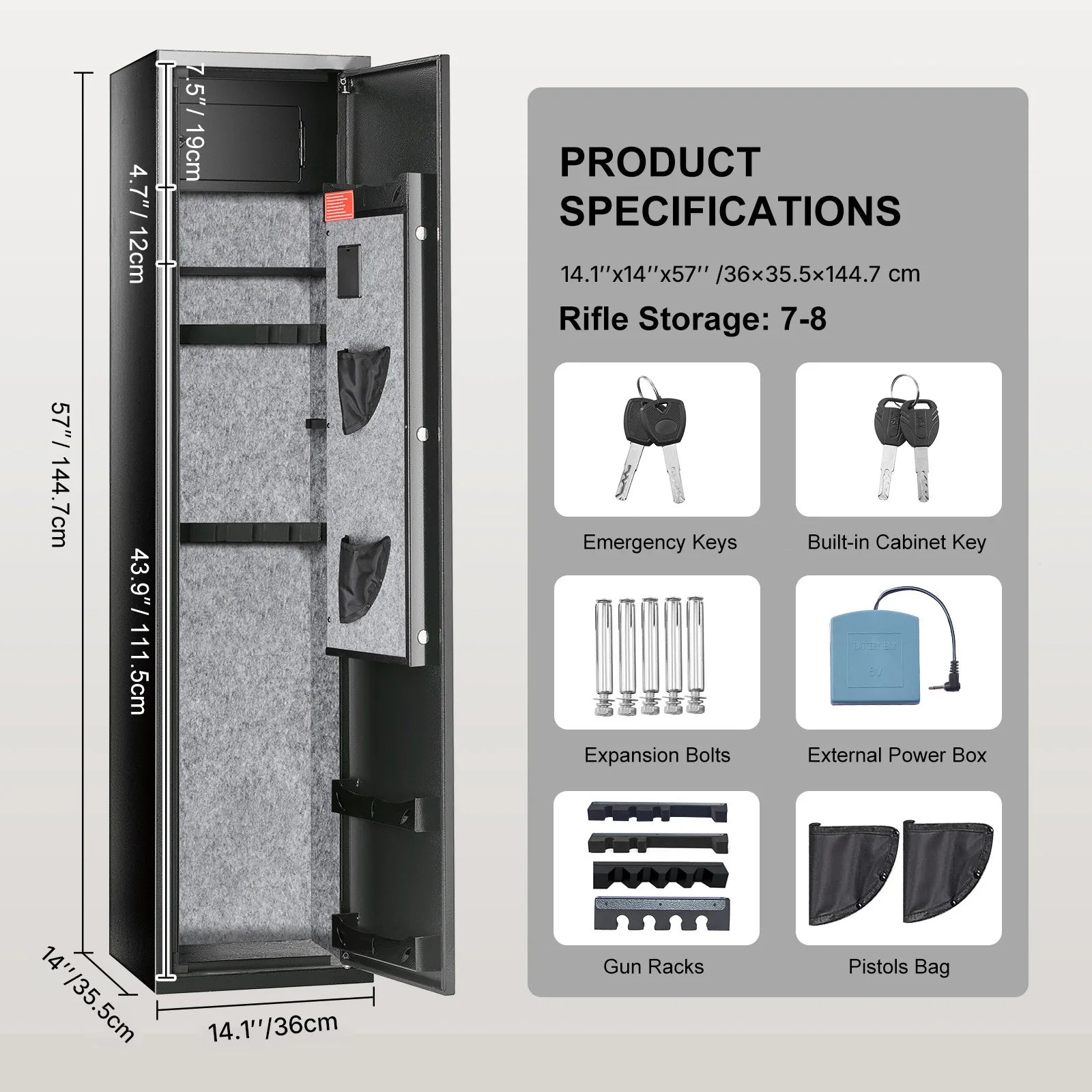 Rifle Gun Safe Cabinet with Digital Keypad or Fingerprint Lock