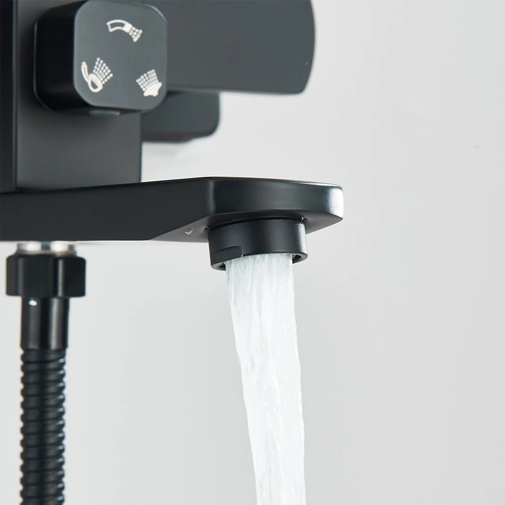 Black Wall Mounted Shower Faucet Set with Swivel Spout