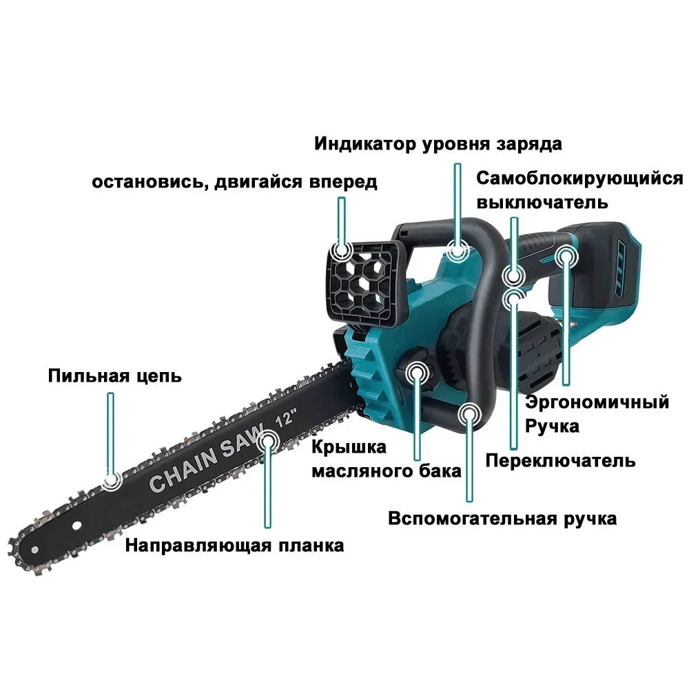 12 Inch Brushless Electric Chainsaw LED Display Cordless Saw Wood Logging Cutting Power Tools For Makita 18V Battery(No Battery) 
