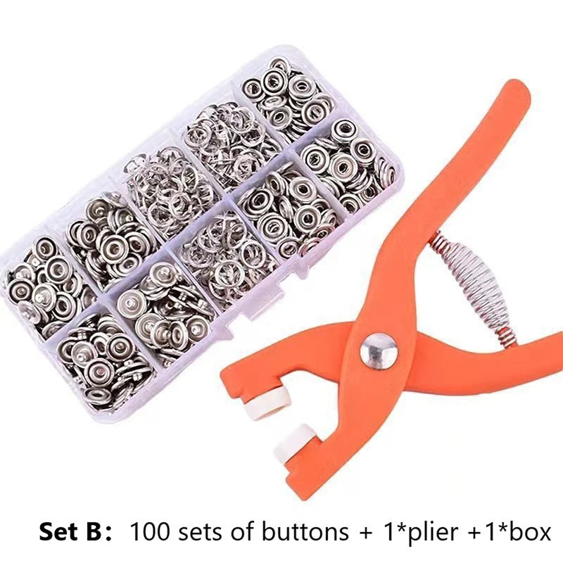 Snaps Buttons Pliers Set Snap Fasteners Kit Tool Sewing Buttons Press Studs Snap for Installing Clothes Bags 
