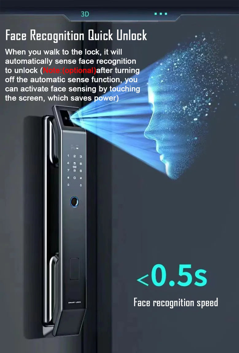 Face Recognition Digital Door Lock with Camera, Fingerprint & Keyless Entry