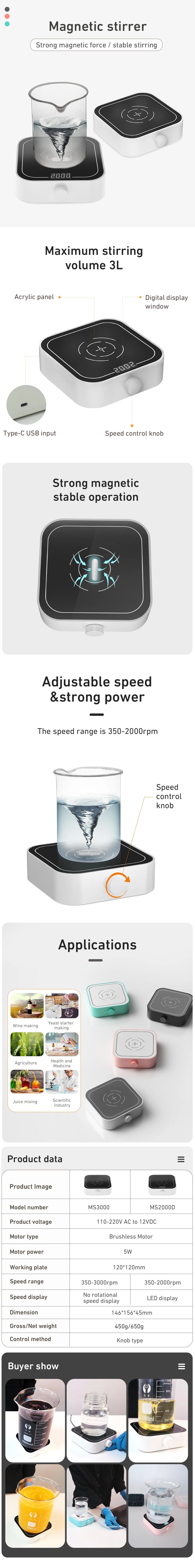 Mini Magnetic Stirrer 2000rpm/3000rpm with Stir Bar