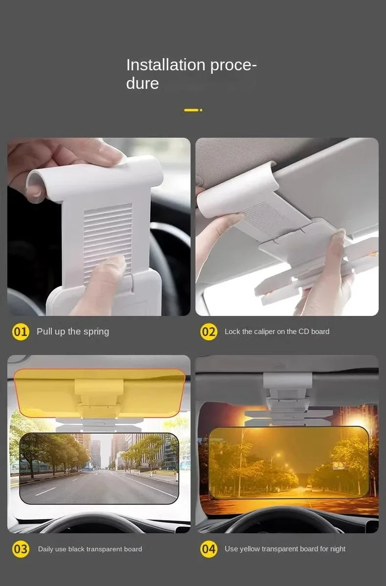 Clip-On Car Sun Visor Extension with Grey & Yellow Panels