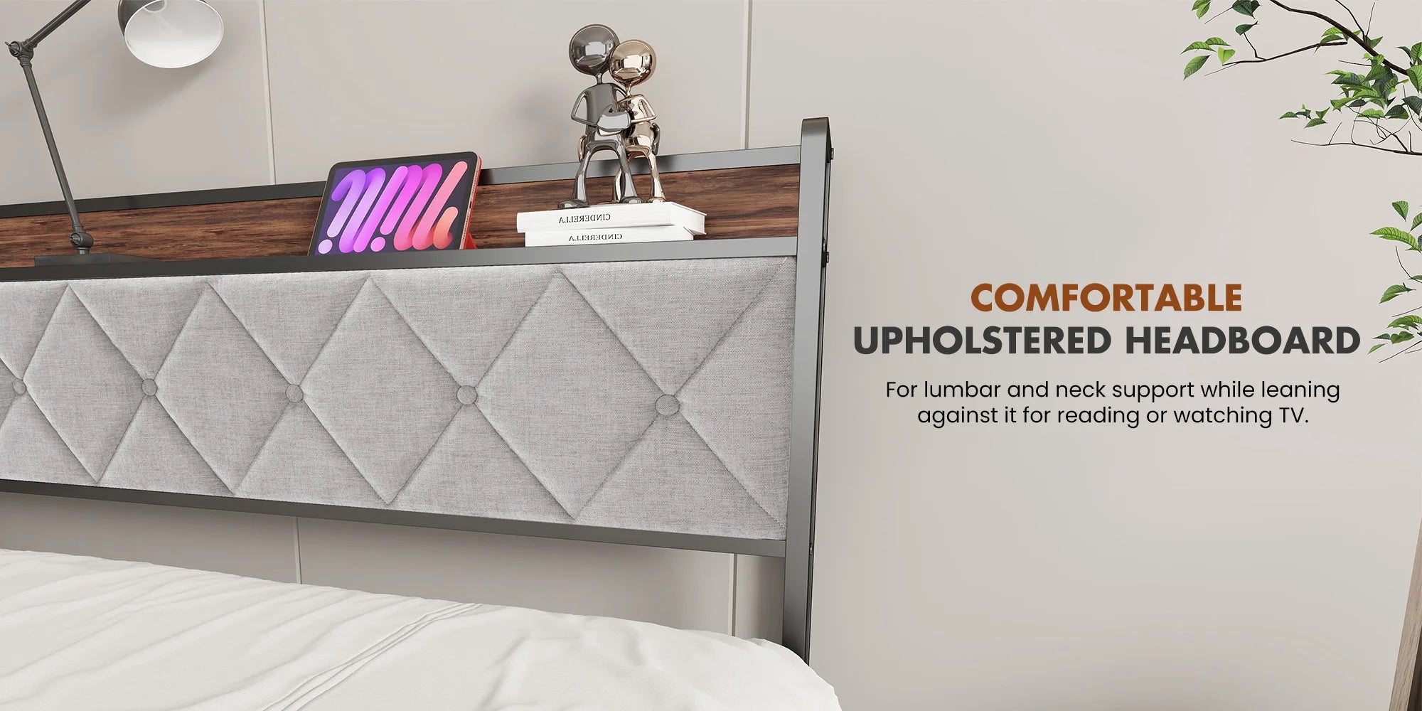 King Size Metal Bed Frame with Storage & Charging Headboard