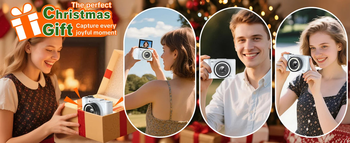 4K Vlogging Camera with 180° Flip Screen, Ring Light, Beauty Mode, 32GB SD Card
