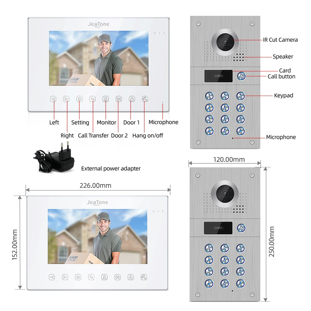 Jeatone 1080P Tuya WiFi Video Intercom RFID Code Keypad Doorbell Cam 7 Inch Home Security Video Door Phone Access Control System Spy-shop.com