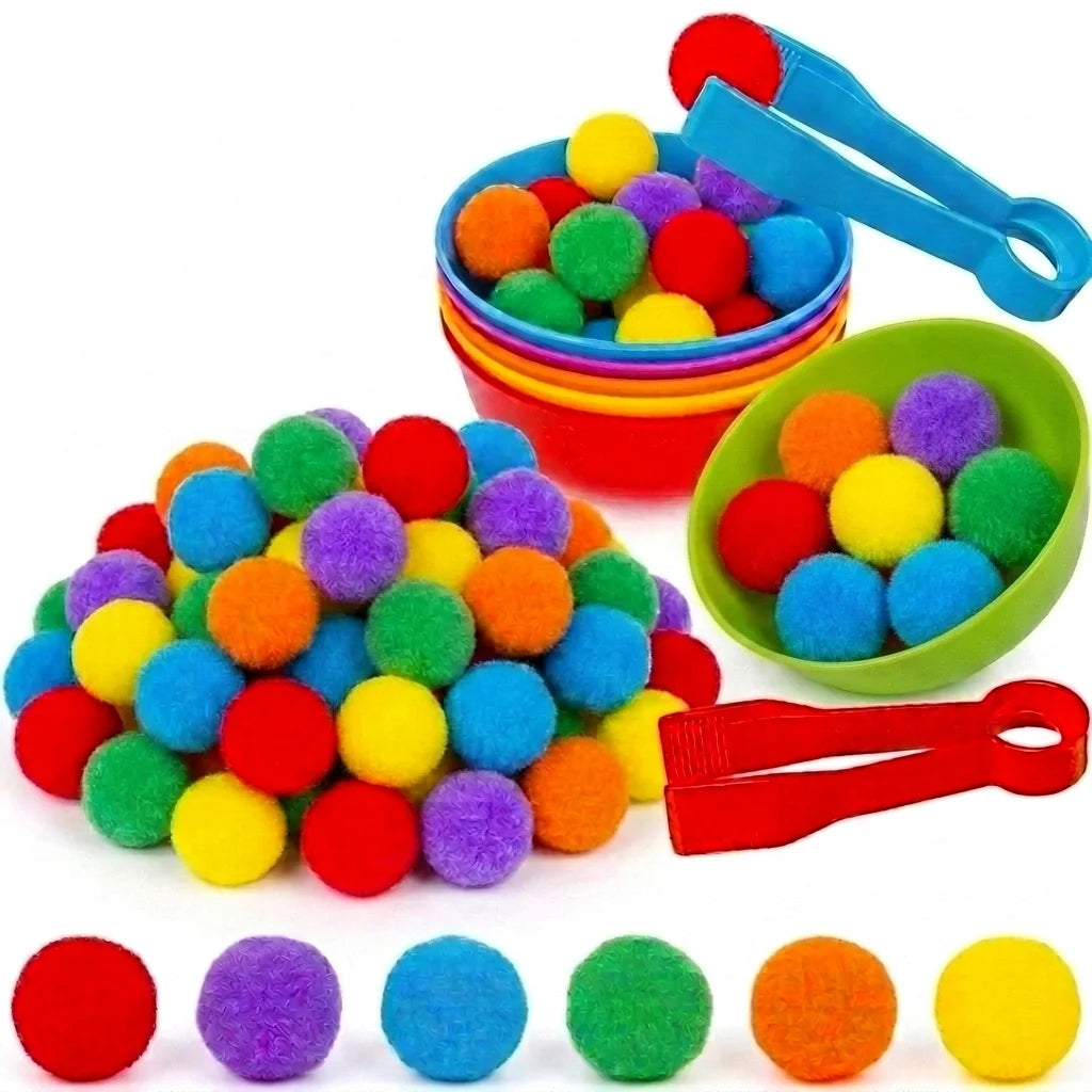 Colour Sorting Bowls, Tweezers and Pom-Pom Activity Options