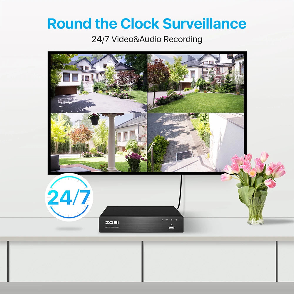ZOSI 8MP 8CH PoE NVR Security Camera System with Siren and Audio