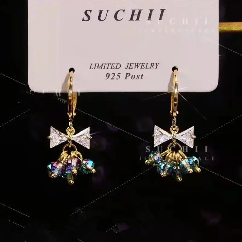 2022 New Trend Simulation Pearl Long Earrings Women's Flower Rhinestone Wedding Pendant Earrings Fashion Korean Jewelry Earrings 