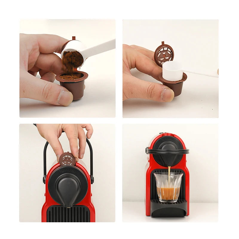 3/6PCS Refillable Reusable Nespresso Coffee Capsule Reutilisable Nespresso Pods with a Spoon a Brush 