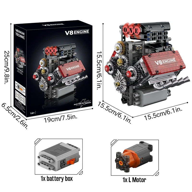 Motorised V8 Engine Brick Model - 478 Pieces