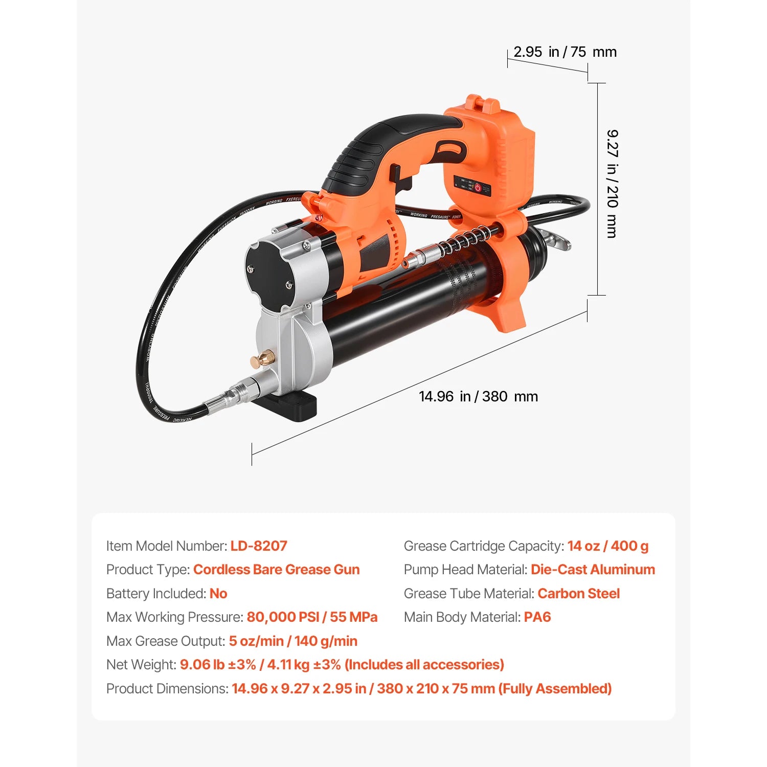 SucceBuy 8000 PSI-es vezeték nélküli zsírzógép 35,4 inch(es) tömlővel, autókarbantartási, akkumulátoros, 18V-s energiájú zsírzás járművekhez