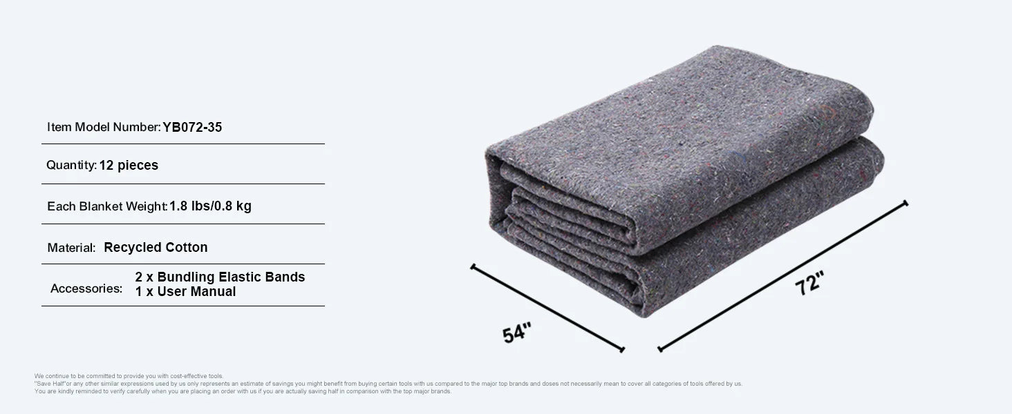 Heavy Duty Moving Blanket 12/24 Pack 72 x 54 in with Bundling Bands