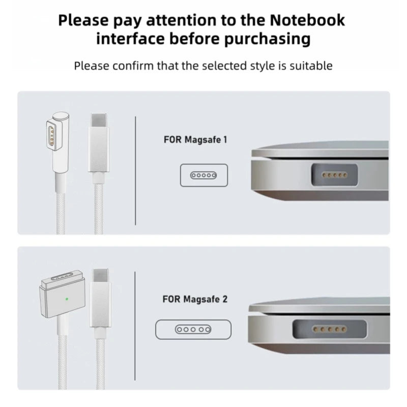 USB-C til MagSafe-kabel til MacBook Air/Pro 45W 60W 85W