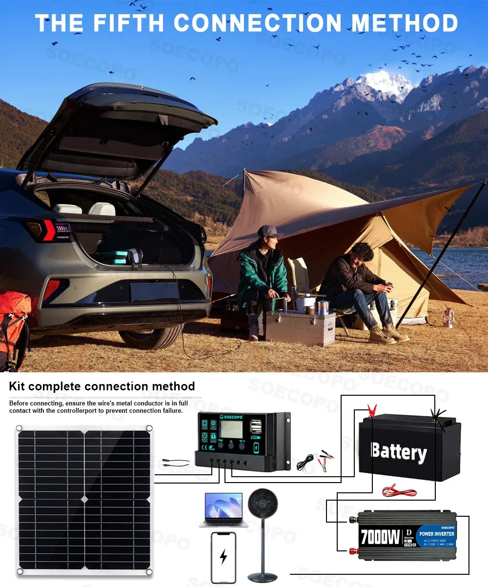 SOECOPO 7000W Solar Power Kit with 100A Controller & 300W Panel Inverter 12V to 110V/220V for Home/Camping/RV/Emergency Backup