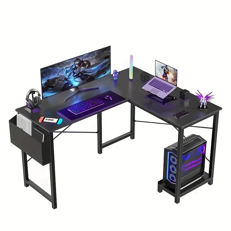 L-Shaped 50 Inch Wooden Office Desk with CPU Shelf