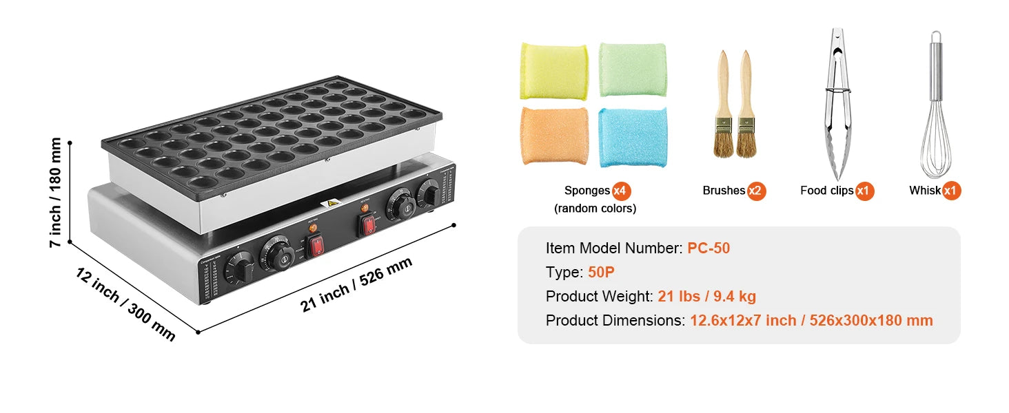 50 Mini Dutch Pancake Maker 1700W Dual Temp Commercial Waffle Machine