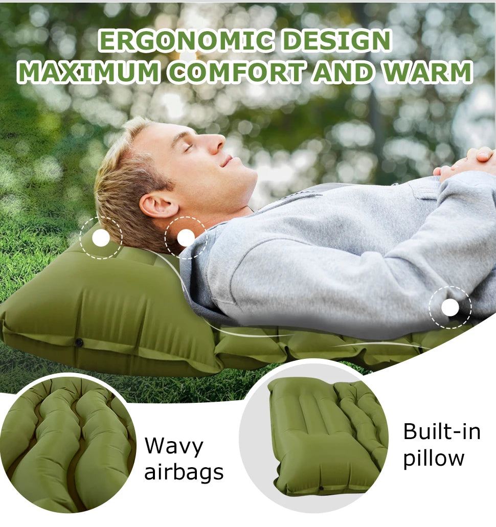 Inflatable Camping Mattress with Built-In Pillow and Pump