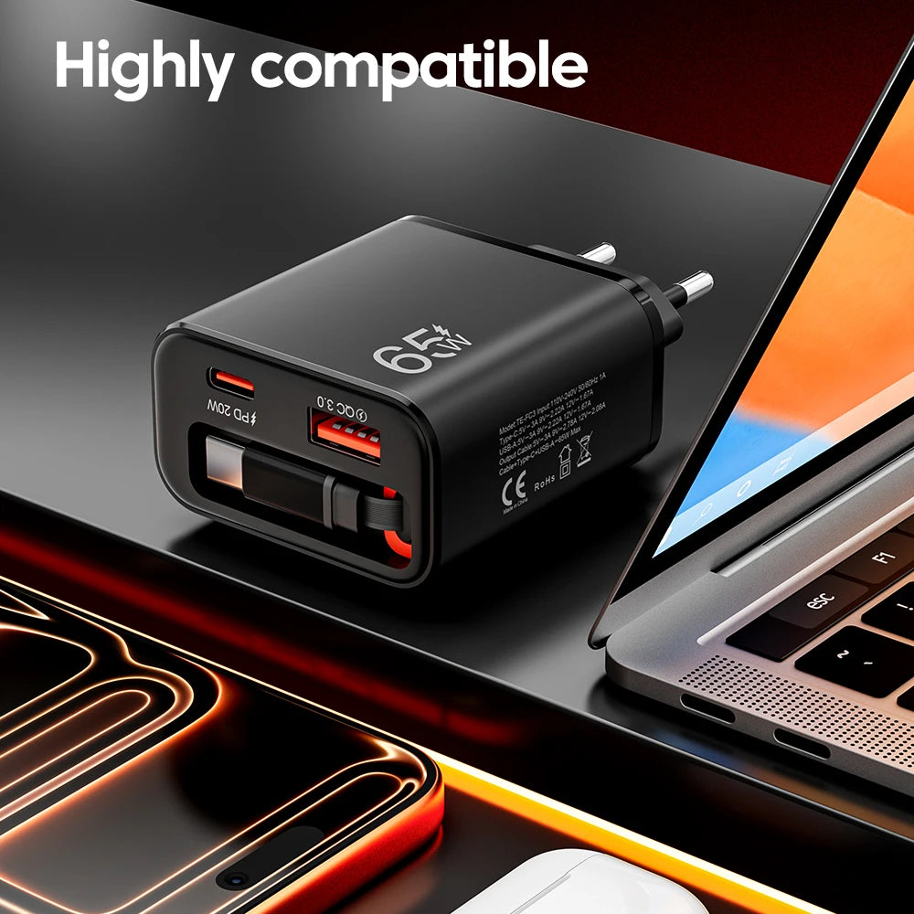 Wandladegerät mit ausziehbarem USB-C-Kabel