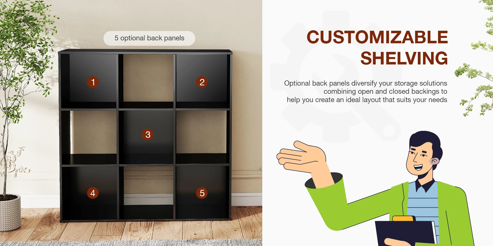 9 Cube Storage Organizer Wooden Bookcase Shelf for Home