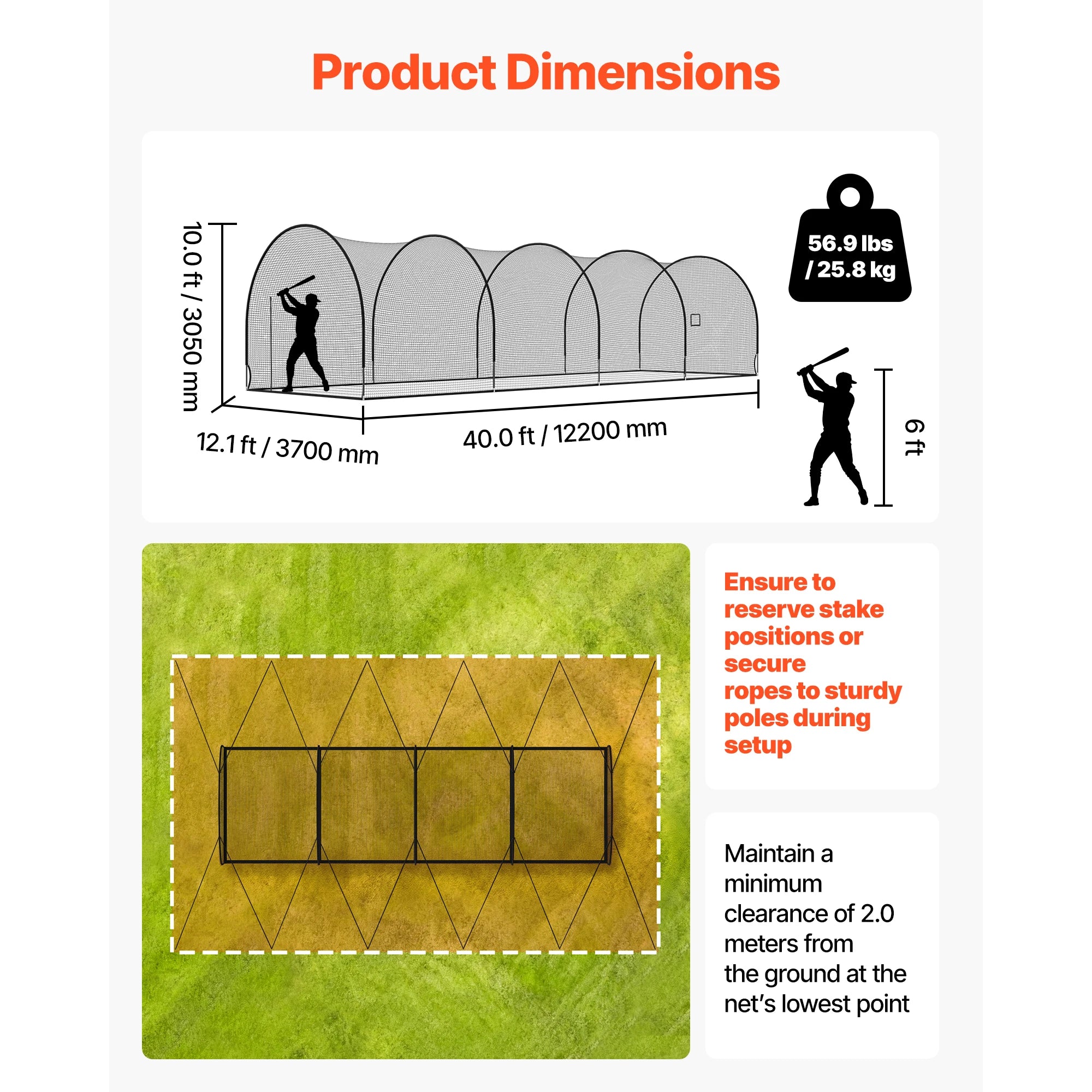 Baseball Batting Cage with Knotless Polyester Netting and Pitching Machine Opening