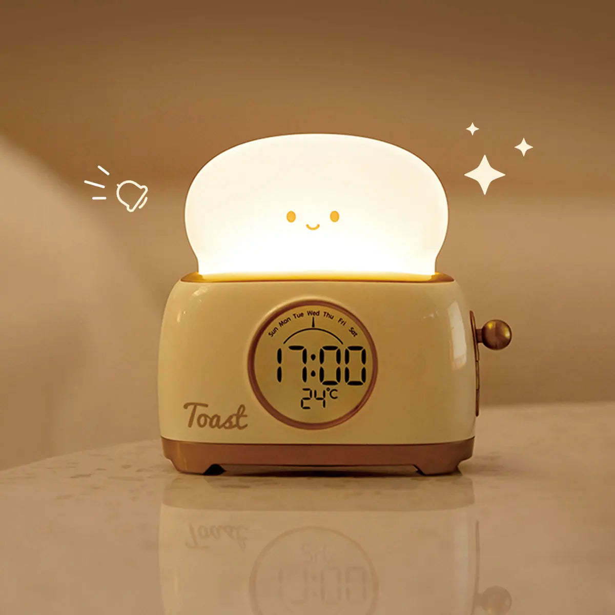 Ceas deșteptător în stil toaster, cu lumină de veghe cu intensitate reglabilă