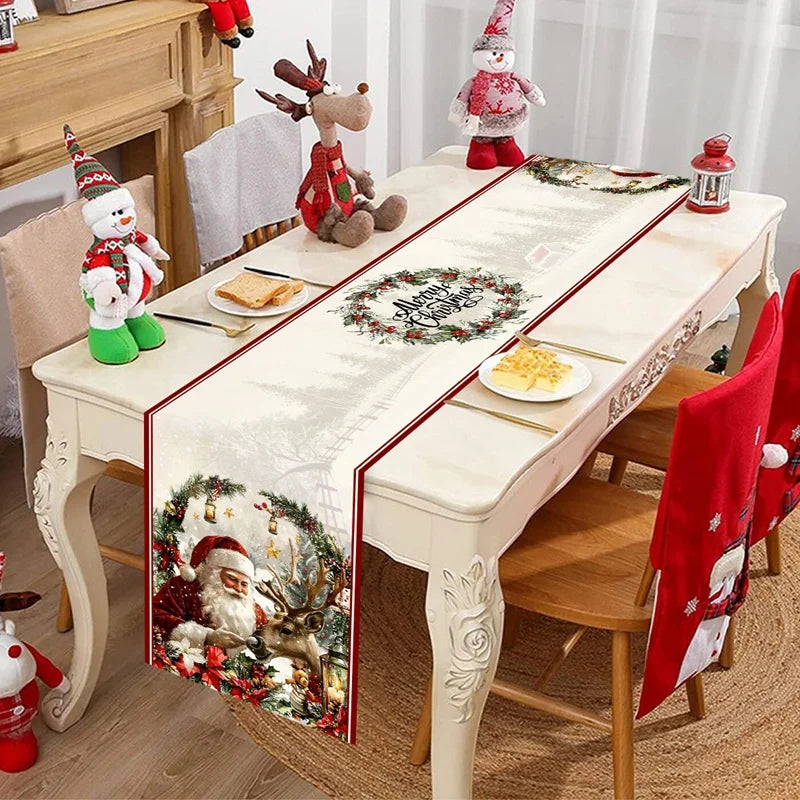 Vintage Christmas Table Runner Retro Santa Claus Table Cover Christmas Decorations For Home 2025 Navidad Noel Gift New Year 2026 