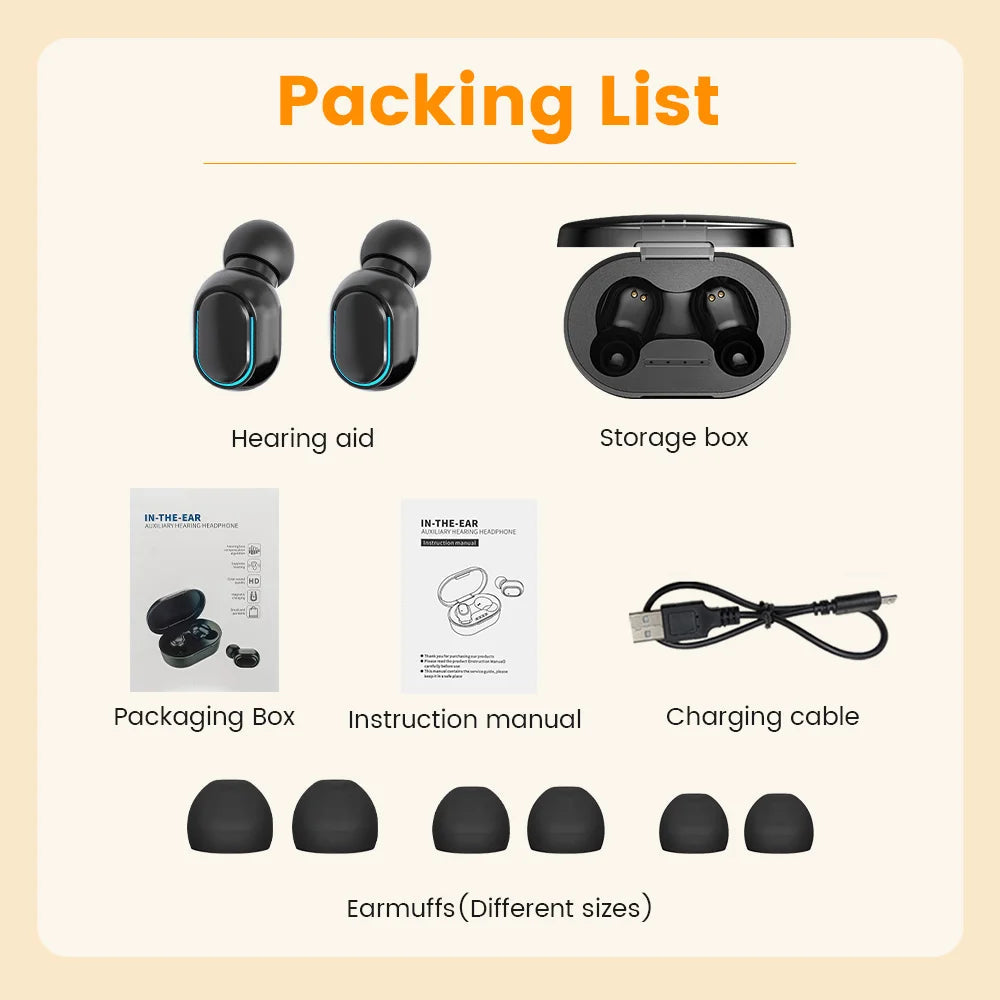 Elderly Hearing Aid Rechargeable ITE Deaf The Listening Device Mini Wireless Sound Amplifier Invisible Hearing Aids Headphones 