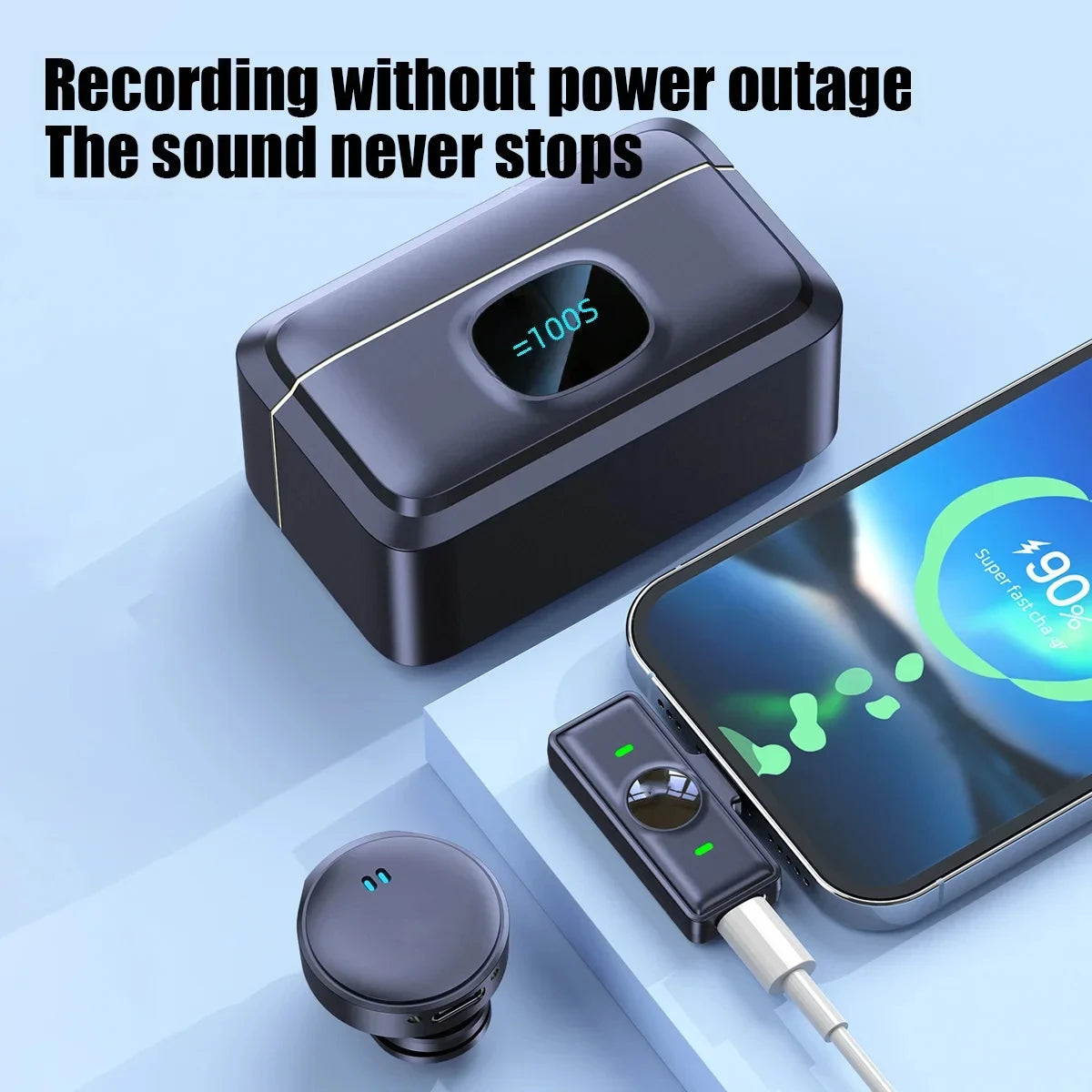 Microfono lavalier a 2.4 GHz con custodia di ricarica