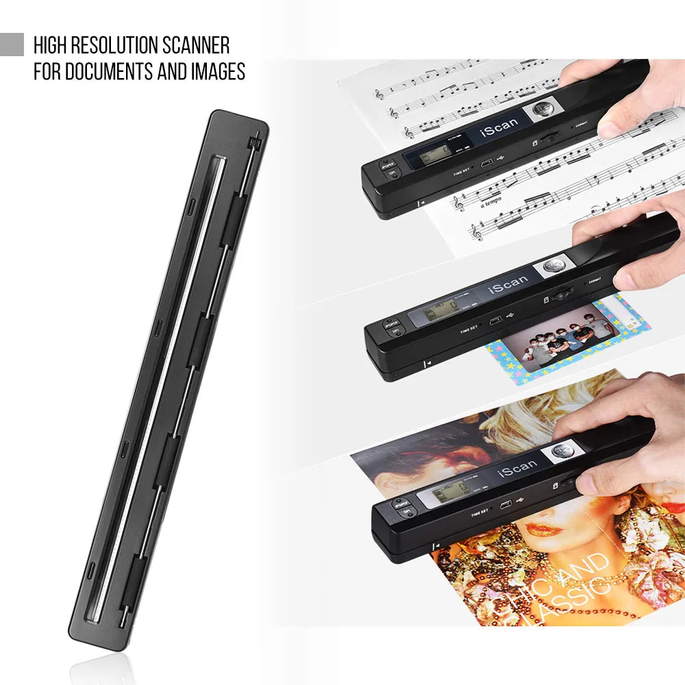 Scaner portabil A4 pentru documente cu stocare pe card de memorie