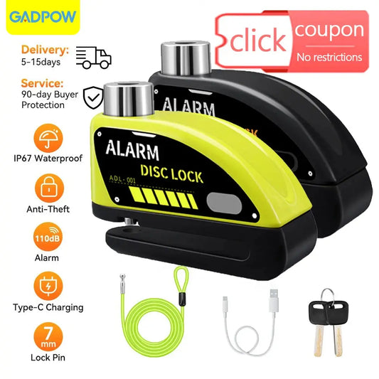 Gadpow Motorcycle Disc Lock Bike Wheel Padlock Motorcycle Alarm Waterproof Scooter Alarm Lock Anti-Theft Padlock Alarm Lock Spy-shop.com