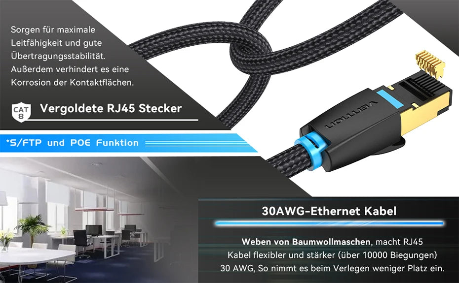 Braided Cat8 RJ45 Ethernet Cable - Length Options