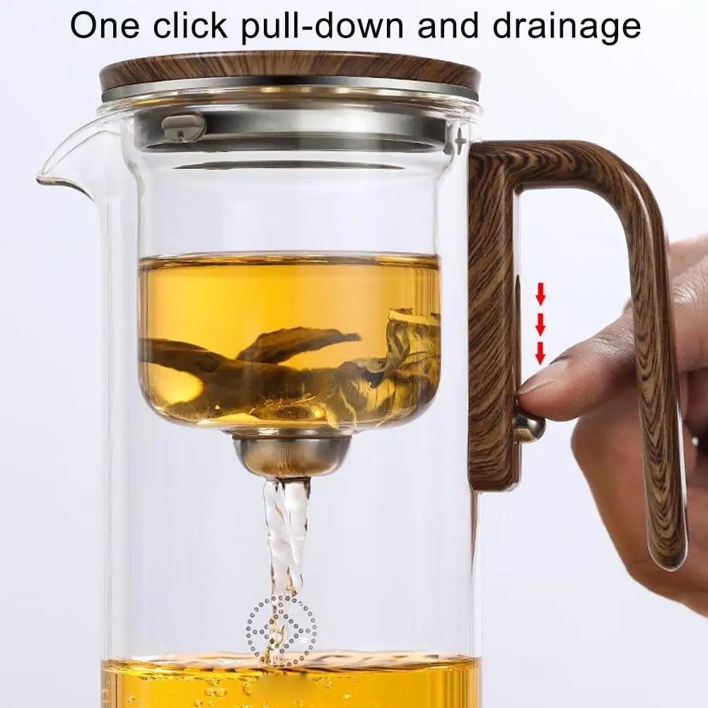 Water Separation Inner Container Teapot One Click Magnetic Switch Tea Separation Filtration Glass Tea Pot Wood Handle Tea 