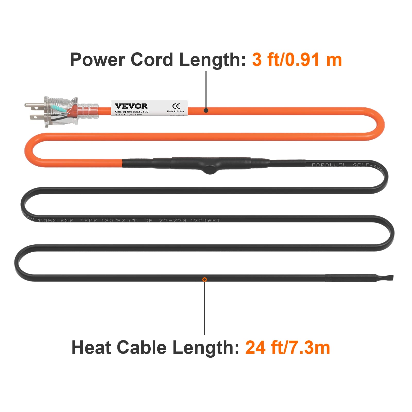 Self-Regulating Pipe Heating Cable for Freeze Protection 24–120ft