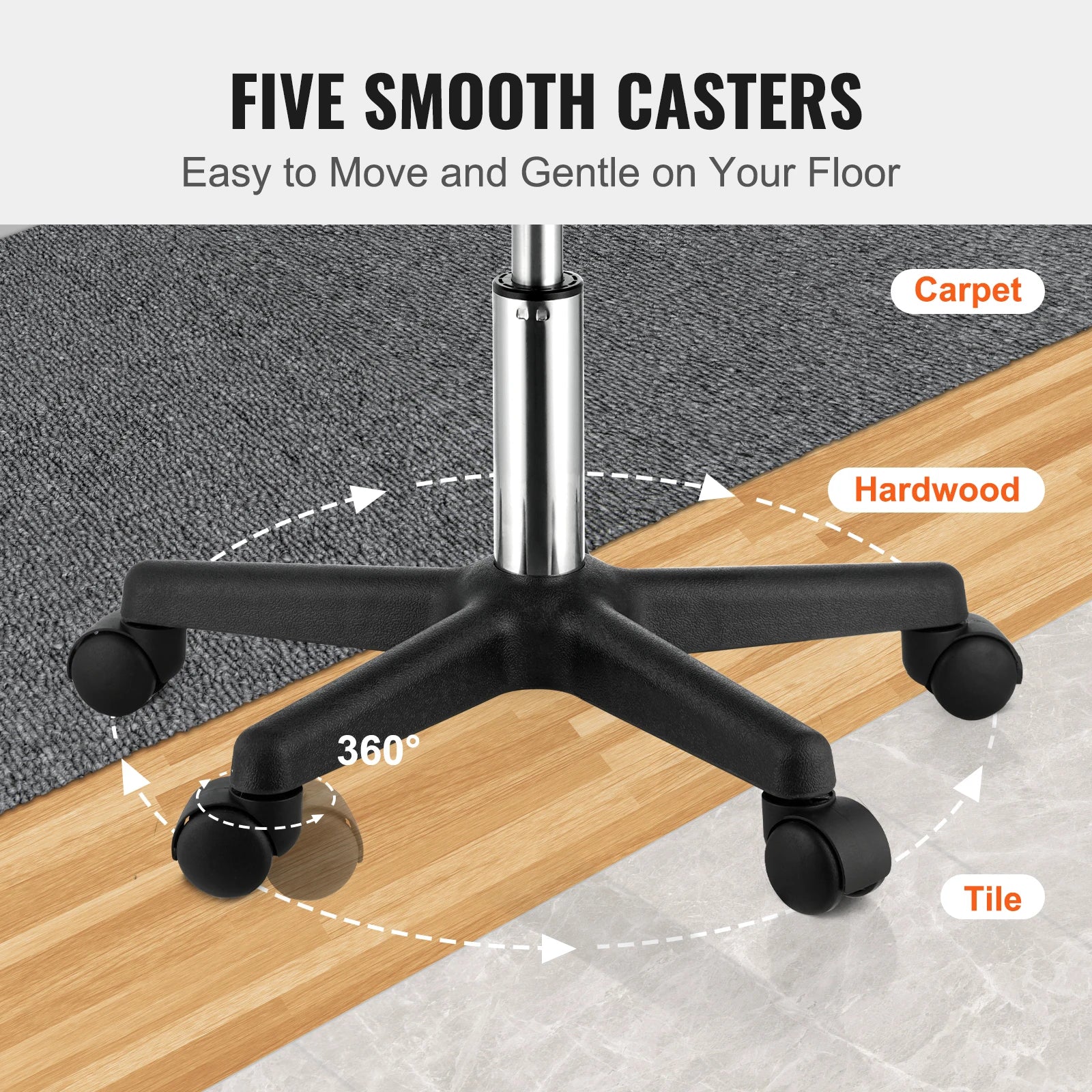 Adjustable Rolling Stool with Wheels 360° Swivel Salon Chair