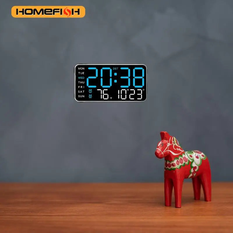 Stor digital LED-väggklocka med temperatur, datum och fjärrkontroll