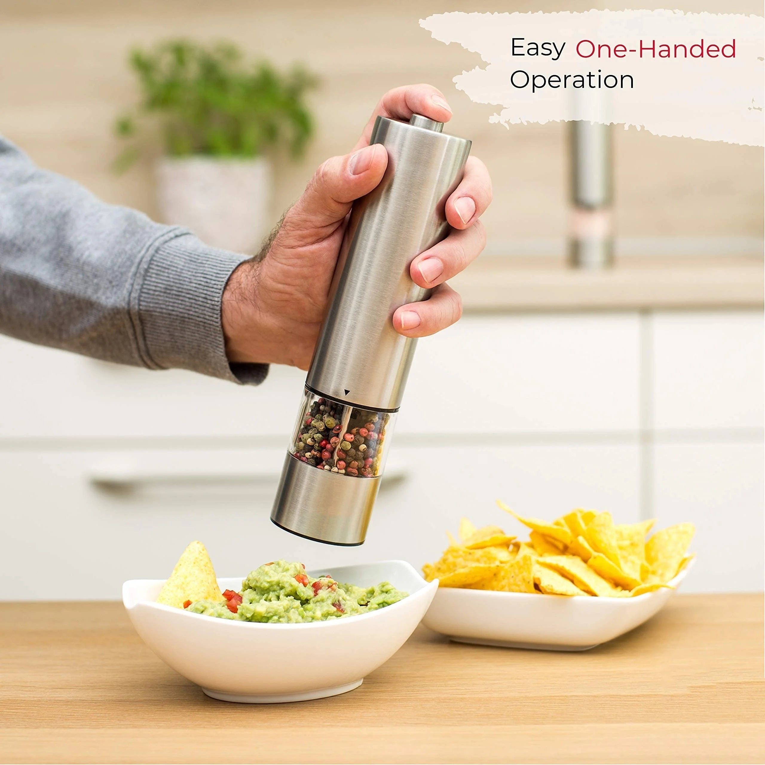 Electric Salt Pepper Grinder Set One Handed Operation Stainless Steel Spice Mill With Light Automatic Pepper Grinde for Kitchen 