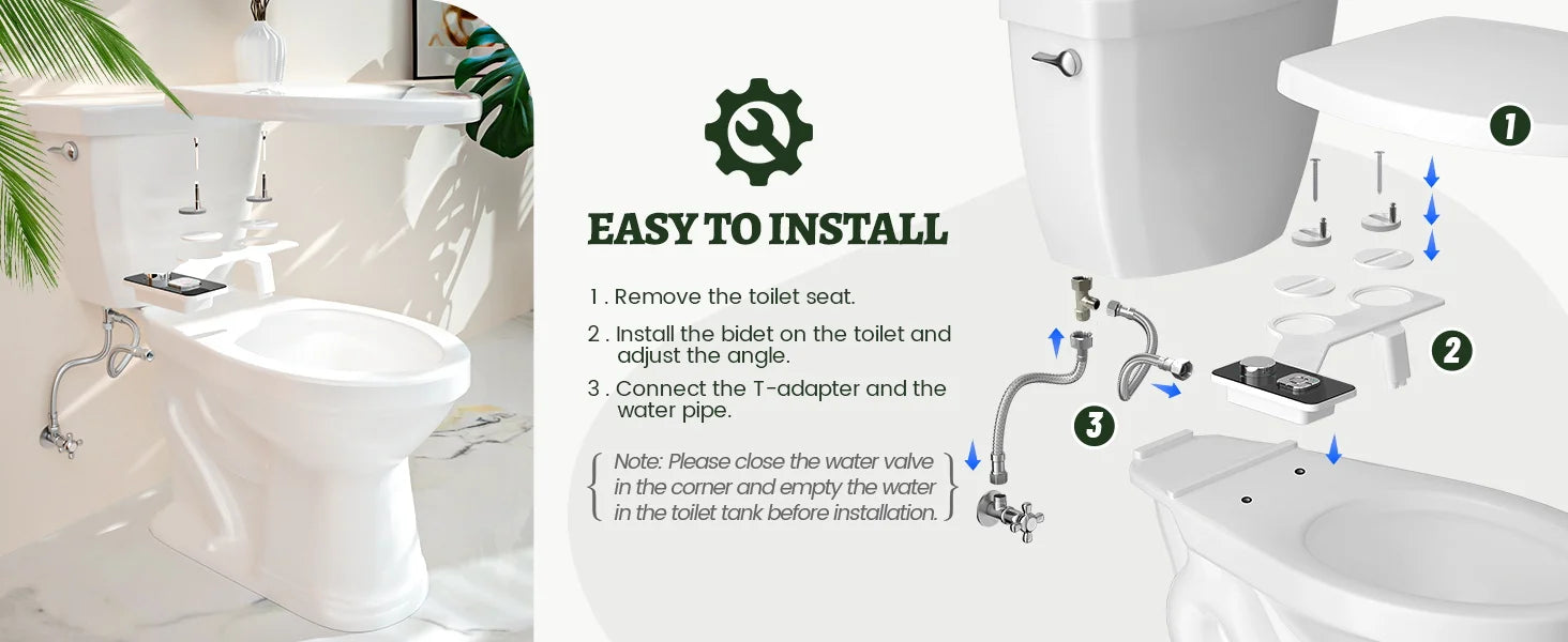 Ultra‑Thin Bidet Toilet Seat Attachment with Dual Nozzles