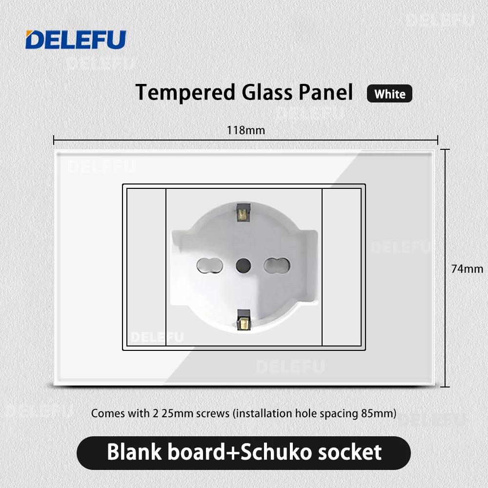 DELEFU White Tempered Glass Italy USB TypeC Fast Charging Wall Socket Schuko Tuya Wifi Smart Switch Sat TV Tel Doorbell Chile 