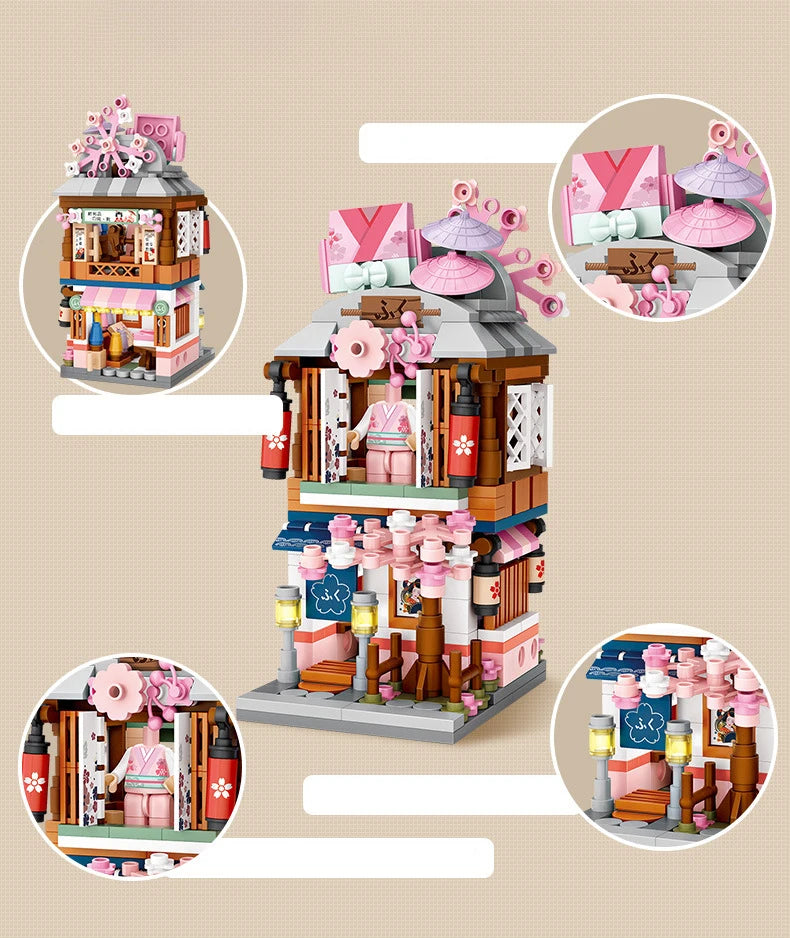 LOZ Mini Street View Series Japanese matcha shop Ramen Canteen Kimono shop Building house model Children's building blocks toys