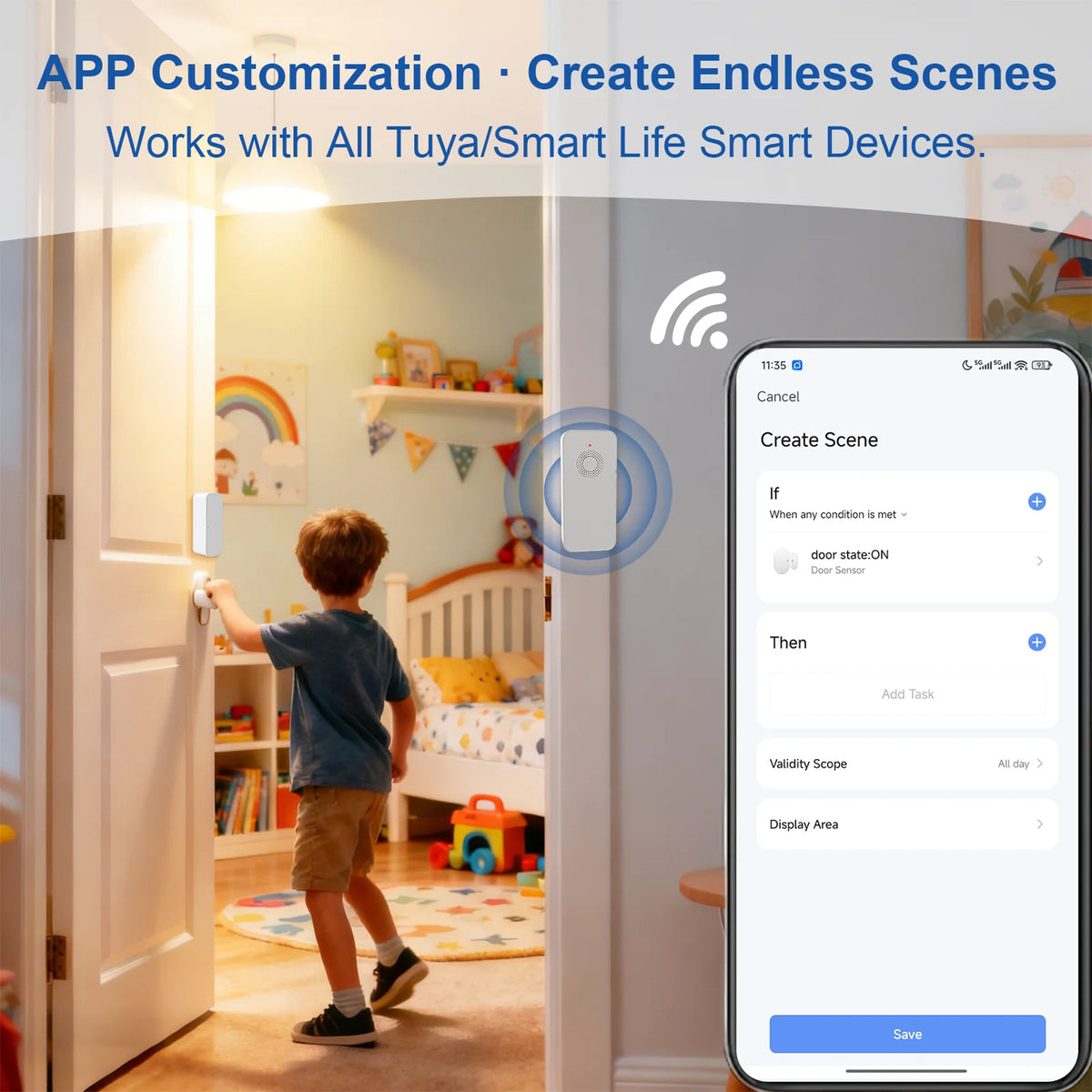 Tuya Smart WiFi Door Sensor 110dB Sound Window Sensor Smart Life Door Sensor APP Alert Alarm Door Window Magnetic Sensor