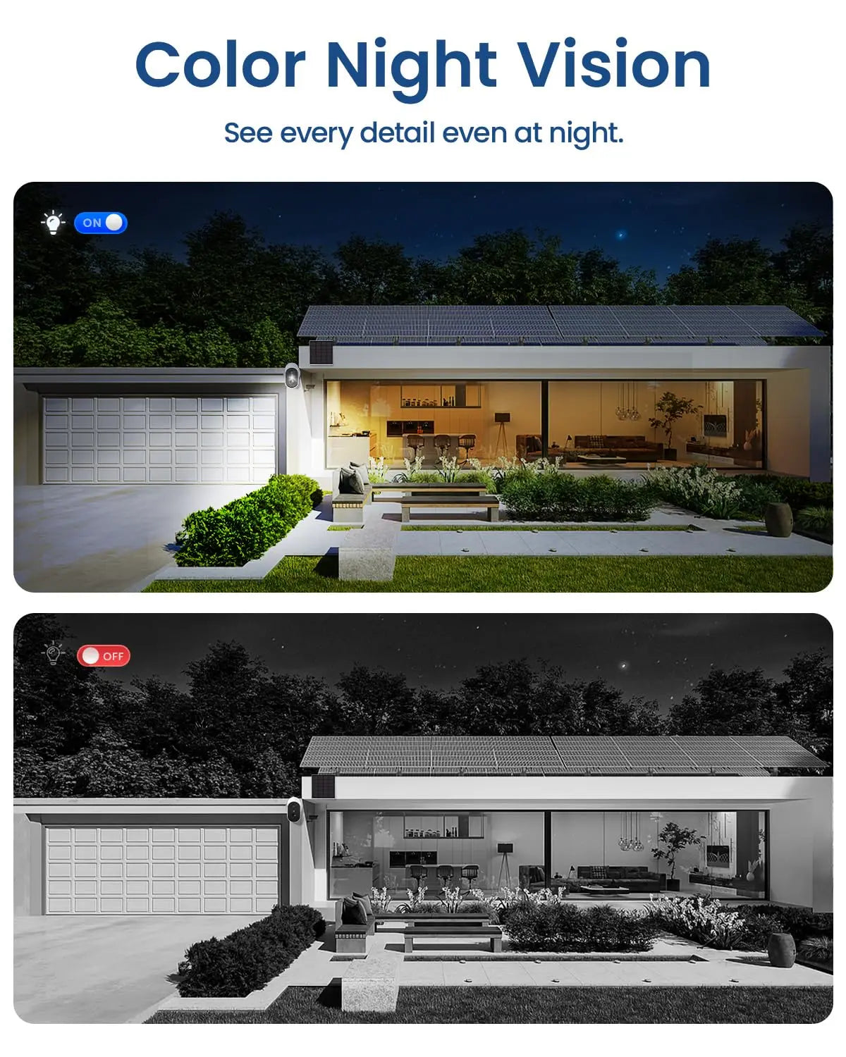 AOSU Solar Outdoor Security Camera, 3MP Color Night Vision