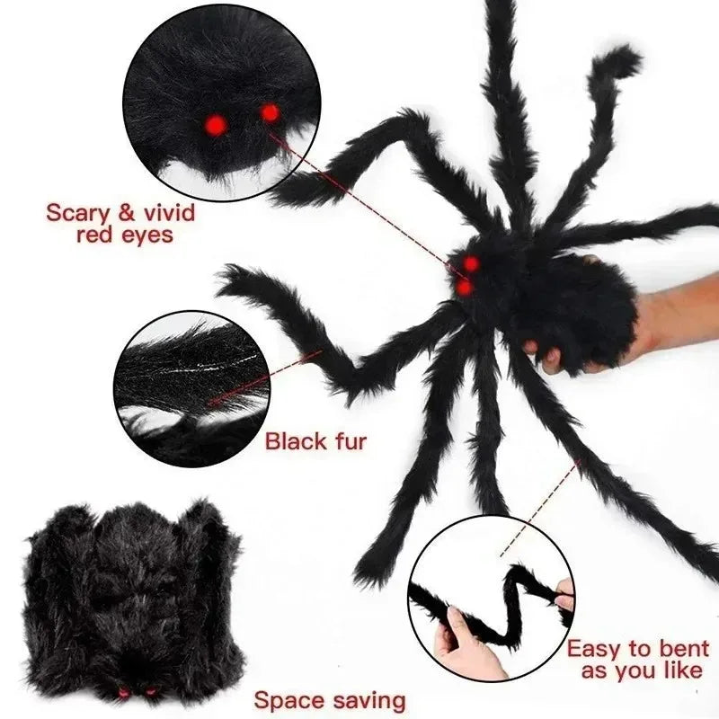 Halloween Big Plush Spider Horror Halloween Decoration Party Prop Outdoor Giant Spider Decor 30-200cm Chamber Prank Black Spider 