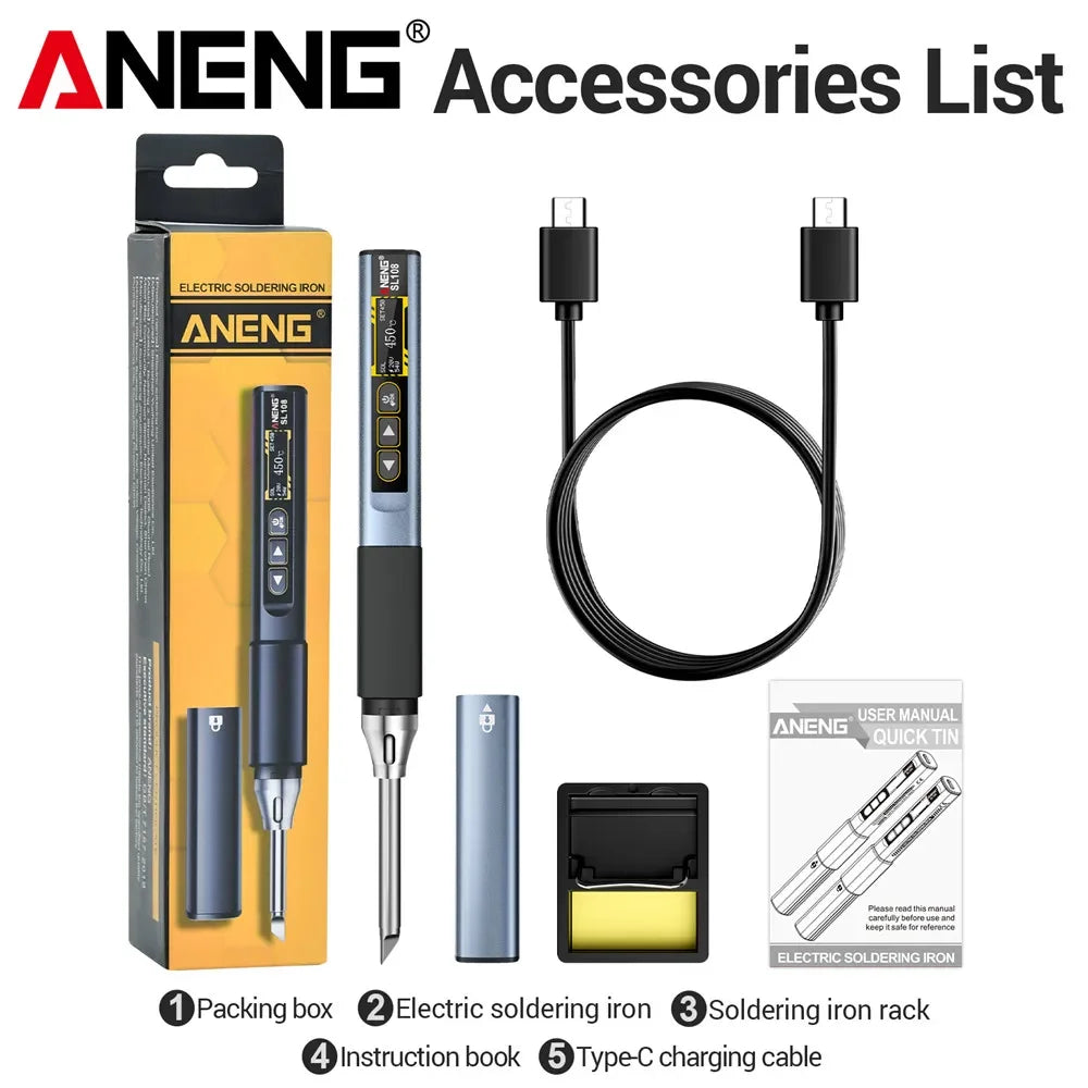 ANENG SL108 Electric Soldering Irons kit PD 96W QC Adjustable Temperature Fast Heat Portable Digital Smart Soldering Iron Tools 