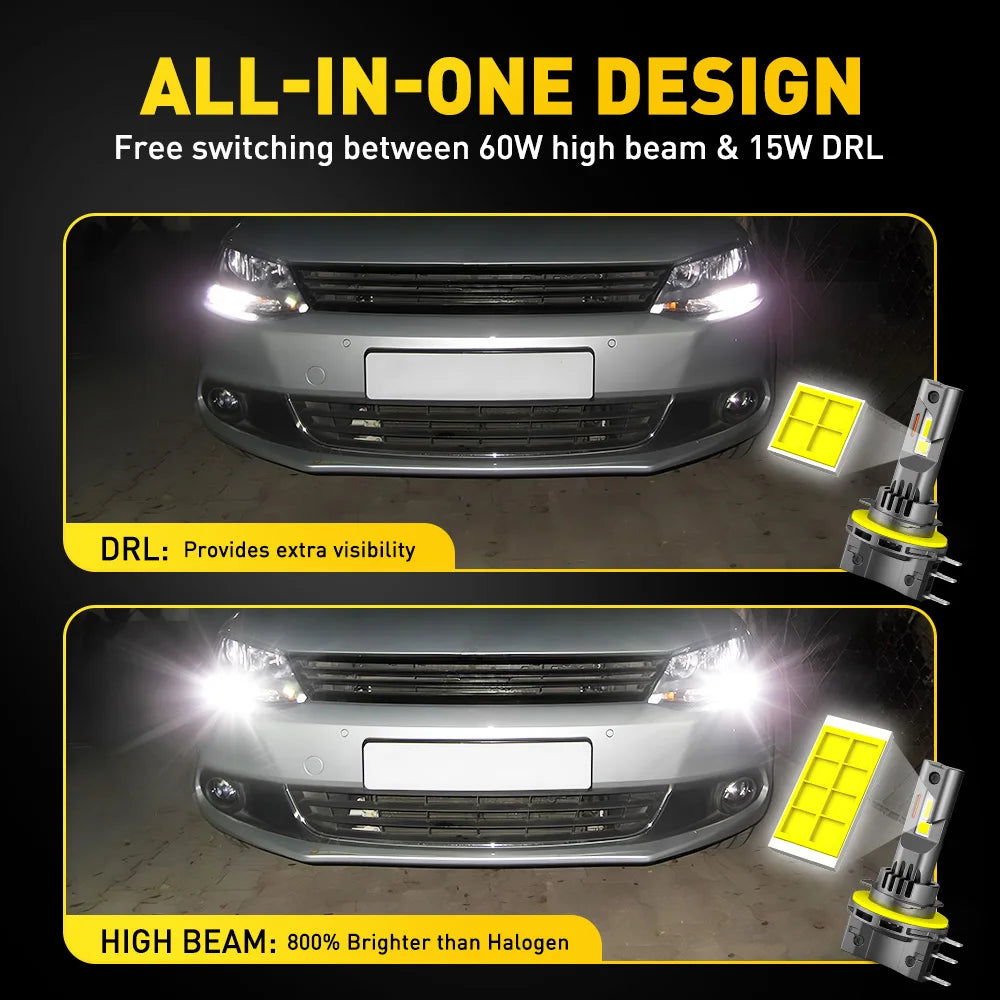AUXITO 30000LM H15 LED Headlight Bulbs Canbus For Volkswagen VW Golf 7 6 MK3 H15 LED High Low Beam Driving Lights DRL for BMW Me