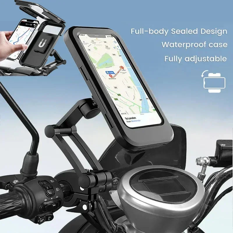Enclosed Touch-Screen Bike Phone Holder, 360 Rotation